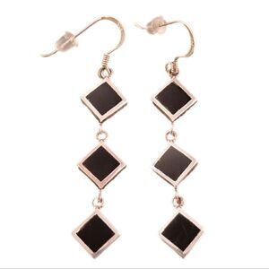 Sterling Silver Black Three Tier Onyx Dangle Drop Earring